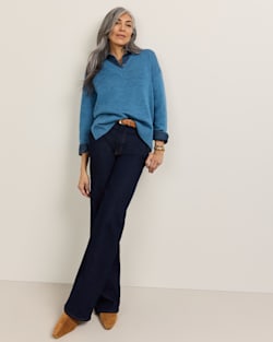 ALTERNATE VIEW OF WOMEN'S MERINO V-NECK SWEATER IN BLUE image number 6