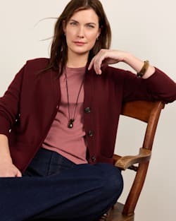 WOMEN'S RELAXED MERINO CARDIGAN IN WINE image number 1