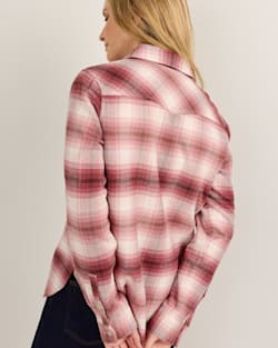 ALTERNATE VIEW OF WOMEN'S PLAID PERFECT TWO POCKET FLANNEL SHIRT IN ROSE OMBRE image number 4