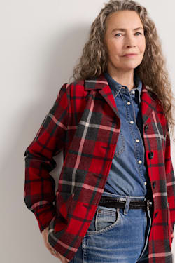 WOMEN'S 49ER JACKET IN RED/CHARCOAL PLAID image number 1