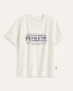 WOMEN'S SHORT-SLEEVE DESCHUTES LOGO GRAPHIC TEE IN WHITE/NAVY image number 1