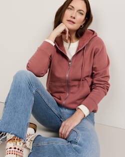 WOMEN'S EMBROIDERED GRAPHIC ZIP HOODIE IN DARK ROSE image number 1