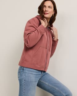 ALTERNATE VIEW OF WOMEN'S EMBROIDERED GRAPHIC ZIP HOODIE IN DARK ROSE image number 3