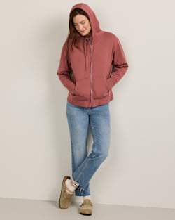 ALTERNATE VIEW OF WOMEN'S EMBROIDERED GRAPHIC ZIP HOODIE IN DARK ROSE image number 5