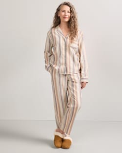 WOMEN'S MULTI STRIPE FLANNEL PAJAMA SET IN IVORY MULTI image number 1