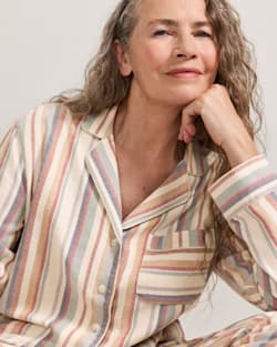 ALTERNATE VIEW OF WOMEN'S MULTI STRIPE FLANNEL PAJAMA SET IN IVORY MULTI image number 2