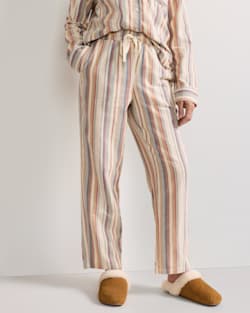 ALTERNATE VIEW OF WOMEN'S MULTI STRIPE FLANNEL PAJAMA SET IN IVORY MULTI image number 4