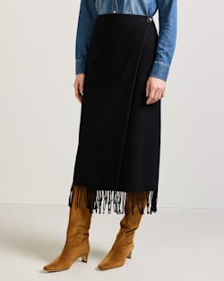 WOMEN'S WOOL FRINGED WRAP SKIRT IN BLACK image number 1