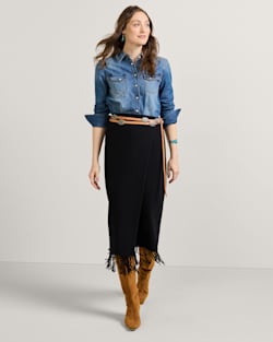 ALTERNATE VIEW OF WOMEN'S WOOL FRINGED WRAP SKIRT IN BLACK image number 2
