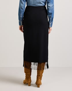 ALTERNATE VIEW OF WOMEN'S WOOL FRINGED WRAP SKIRT IN BLACK image number 3