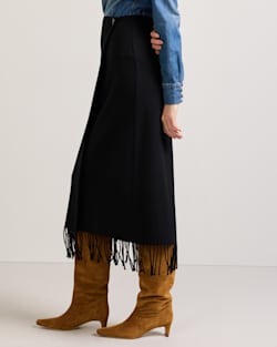 ALTERNATE VIEW OF WOMEN'S WOOL FRINGED WRAP SKIRT IN BLACK image number 4