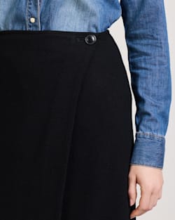 ALTERNATE VIEW OF WOMEN'S WOOL FRINGED WRAP SKIRT IN BLACK image number 5