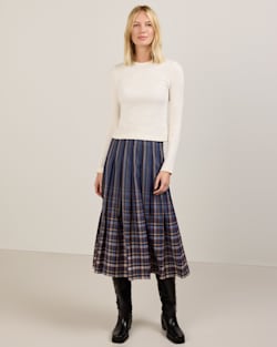 ALTERNATE VIEW OF WOMEN'S WORSTED WOOL PLEATED SKIRT IN BLUE STRIPE PLAID image number 5
