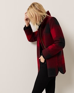 ALTERNATE VIEW OF WOMEN'S PLAID WOOL COAT IN RED OMBRE image number 2