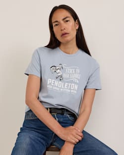 WOMEN'S STICK TO YOUR SADDLE GRAPHIC TEE IN BLUE FOG image number 1