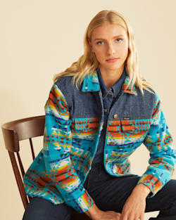 WRANGLER X PENDLETON WOMEN'S DENIM/WOOL JACKET IN TURQUOISE MULTI image number 1
