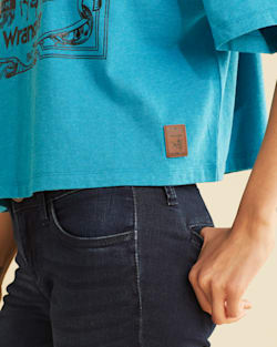 ALTERNATE VIEW OF WRANGLER X PENDLETON WOMEN'S SHORT-SLEEVE CROPPED LOGO TEE IN BRIGHT BLUE image number 4