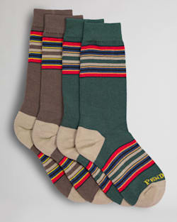 2-PACK YAKIMA CAMP STRIPE SOCKS IN MINERAL UMBER/GREEN HEATHER image number 1