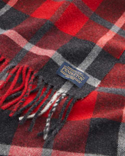 ALTERNATE VIEW OF WHISPERWOOL MUFFLER IN RED/CHARCOAL PLAID image number 2