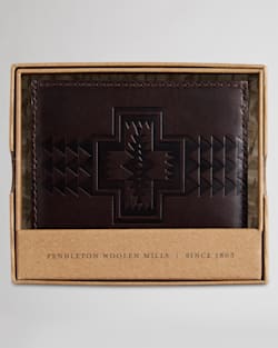 ALTERNATE VIEW OF LEATHER EMBOSSED SLIM POCKET WALLET IN DARK BROWN image number 4