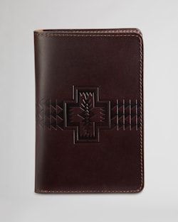 LEATHER EMBOSSED PASSPORT HOLDER IN DARK BROWN image number 1