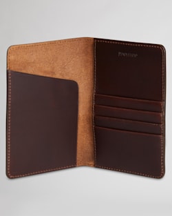 ALTERNATE VIEW OF LEATHER EMBOSSED PASSPORT HOLDER IN DARK BROWN image number 4