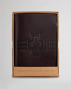 ALTERNATE VIEW OF LEATHER EMBOSSED PASSPORT HOLDER IN DARK BROWN image number 5