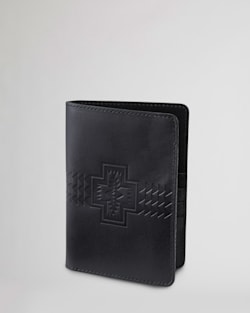 LEATHER EMBOSSED PASSPORT HOLDER IN BLACK image number 1
