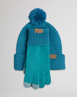 POM POM BEANIE & TEXTING GLOVES SET IN ROYAL BLUE image number 1