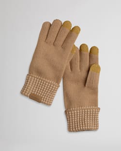 ALTERNATE VIEW OF POM POM BEANIE & TEXTING GLOVES SET IN TAN image number 3