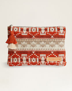 COPPER RIVER COTTON ZIP POUCH IN BEIGE/CORAL image number 1
