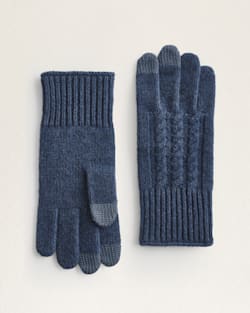 CABLE KNIT LAMBSWOOL TEXTING GLOVES IN INDIGO image number 1