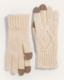 ALTERNATE VIEW OF CABLE KNIT TEXTING GLOVES AND BEANIE SET IN IVORY DONEGAL image number 2