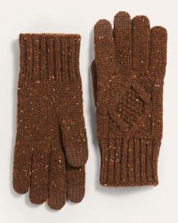 ALTERNATE VIEW OF CABLE KNIT TEXTING GLOVES AND BEANIE SET IN WALNUT DONEGAL image number 2