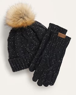CABLE KNIT TEXTING GLOVES AND BEANIE SET IN BLACK DONEGAL image number 1