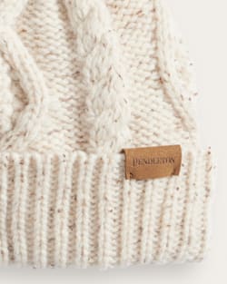 ALTERNATE VIEW OF CABLE KNIT BEANIE IN IVORY DONEGAL image number 2