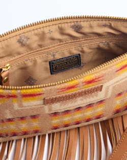 ALTERNATE VIEW OF LOOK WEST FRINGED CROSSBODY IN TAN HARDING image number 4