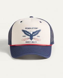 ALTERNATE VIEW OF EAGLE FIVE PANEL TRUCKER HAT IN NAVY/WHITE image number 3