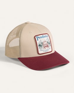 ADVENTURE LOGO FIVE PANEL TRUCKER HAT IN MAROON/IVORY image number 1