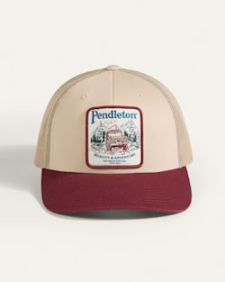 ALTERNATE VIEW OF ADVENTURE LOGO FIVE PANEL TRUCKER HAT IN MAROON/IVORY image number 3