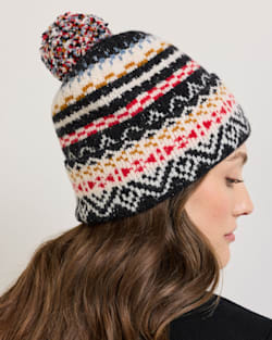 FAIRISLE LAMBSWOOL POM BEANIE IN BLACK image number 1