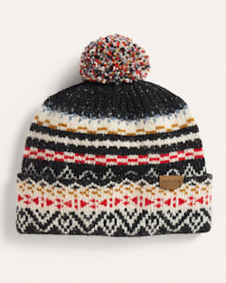 ALTERNATE VIEW OF FAIRISLE LAMBSWOOL POM BEANIE IN BLACK image number 4