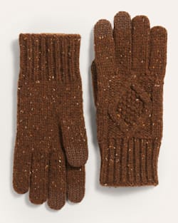 ALTERNATE VIEW OF CABLE KNIT TEXTING GLOVES IN WALNUT DONEGAL image number 2