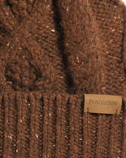 ALTERNATE VIEW OF CABLE KNIT POM BEANIE IN WALNUT DONEGAL image number 2