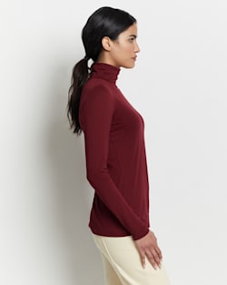 ALTERNATE VIEW OF LONG-SLEEVE TURTLENECK JERSEY TEE IN CABERNET image number 2