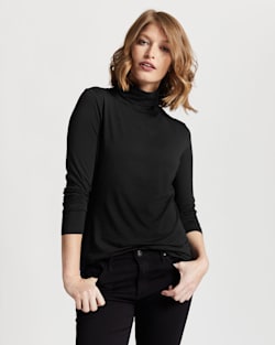 WOMEN'S LONG-SLEEVE TURTLENECK JERSEY TEE IN BLACK image number 1