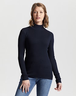 WOMEN'S RIB MOCK NECK PULLOVER IN MIDNIGHT NAVY image number 2
