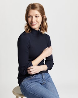 ALTERNATE VIEW OF WOMEN'S RIB MOCK NECK PULLOVER IN MIDNIGHT NAVY image number 5