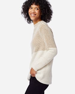 ALTERNATE VIEW OF WOMEN'S TEXTURED FUNNEL NECK PULLOVER IN CAMEL/ANTIQUE WHITE image number 2