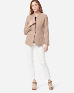 ALTERNATE VIEW OF WOMEN'S COLLARLESS ONE BUTTON BLAZER IN TAUPE image number 2
